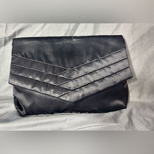 Vintage Black Satin Clutch Purse Dover Optional Shoulder Strap Chevron Envelope